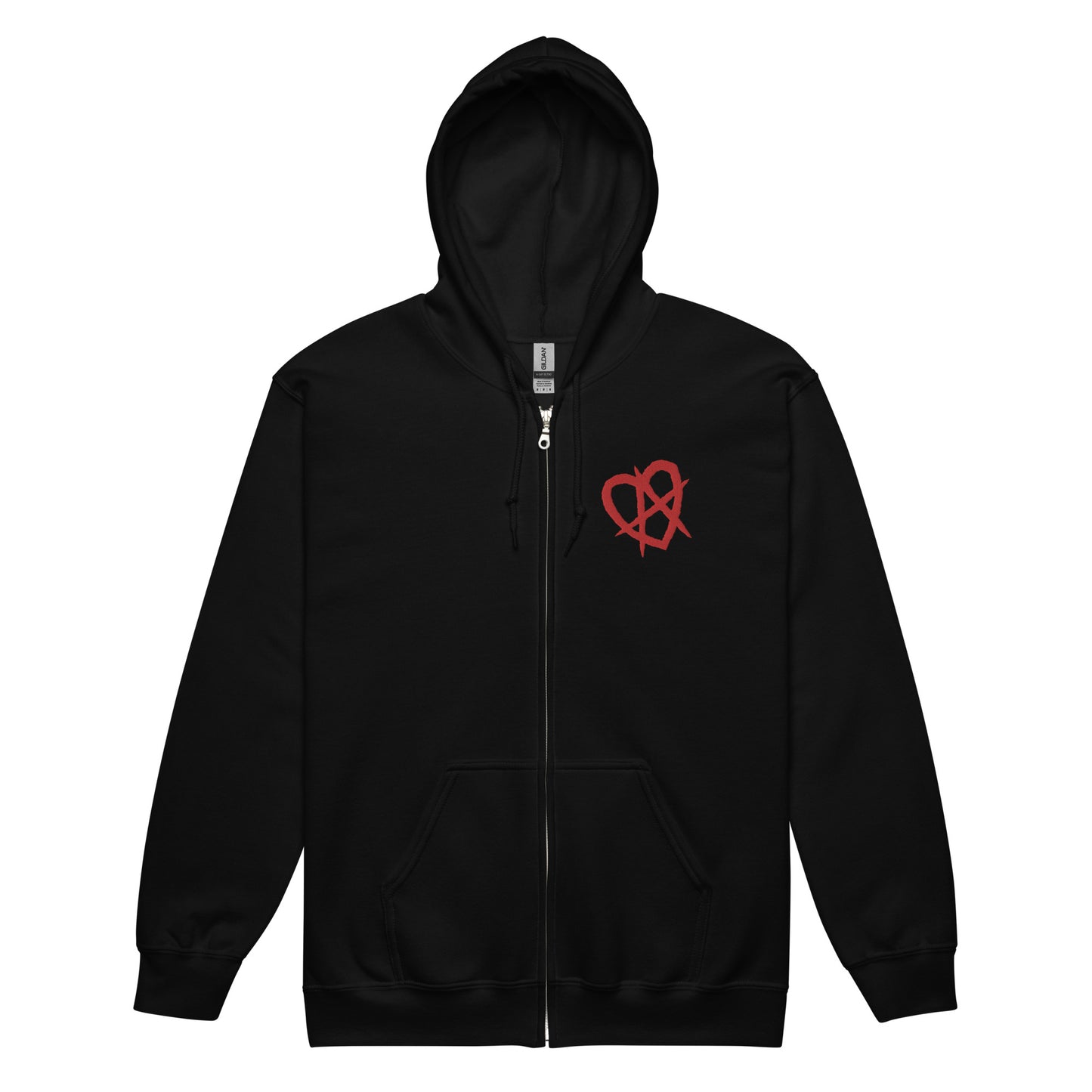 The Montauk Affect Embroidered Unisex Anarchy Heart Zip Up Hoodie